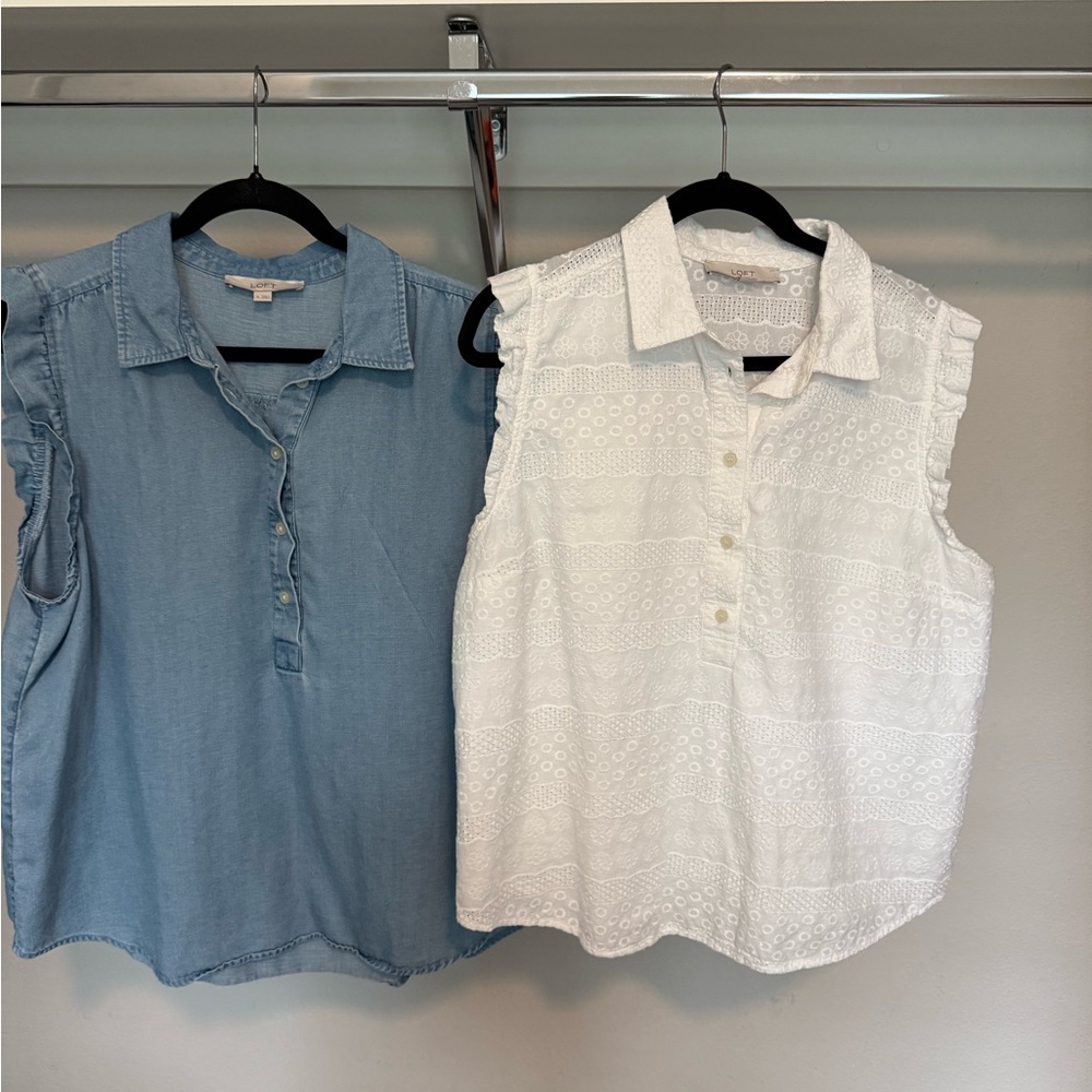 LOFT Blue Chambray and White Eyelet Blouses